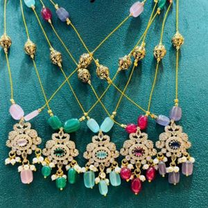 Colorful Stone & Gold Pendant Necklace Set