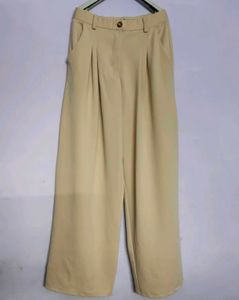 Beige Wide Leg Trousers | Korean Pants