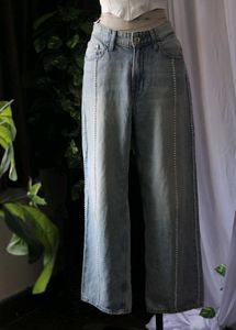 Wide Leg Embellished Jeans