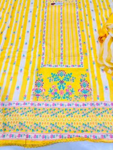 Yellow Floral Printed suit material
