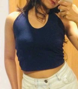 Navy Halter Neck Sleeveless Top