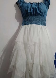 Blue Floral Layered Party Gown