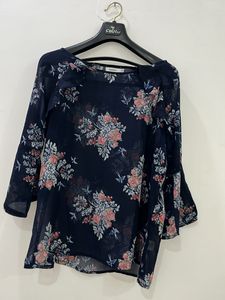 Sheer Floral Print Round Neck Top