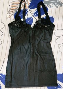 Lace Bustier Zipper Pu Mini Dress