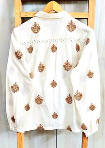 Embroidered offWhite Cotton Shirt-44-46