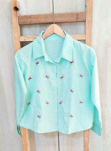 Light Green Embroidery Cotton Shirt Size-36-38