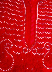 Handwork Chikenkari Red Embroidered Kurta