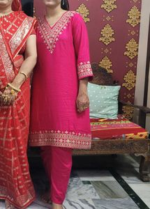 Pink Embroidered Kurti Set