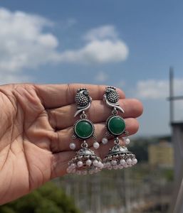 Green Jhumka Earrings