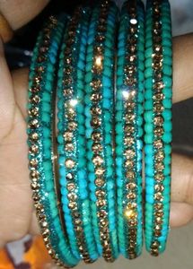 Teal &amp; Gold Beaded Bangle Set