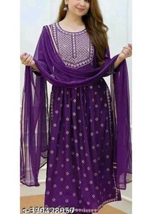 Purple Embroidered Kurti Set