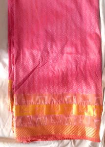 Pink Banarasi Saree with golden border and blouse