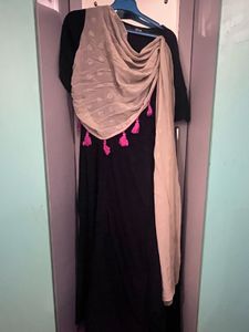 Black Dress with Tasseled Shawl
