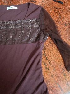 Brown Floral Lace Top