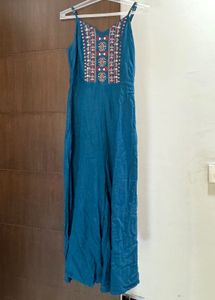 Embroidered Teal Jumpsuit