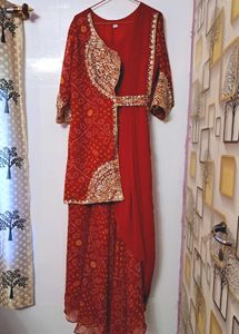 Elegant Red Embroidered Festive Gown