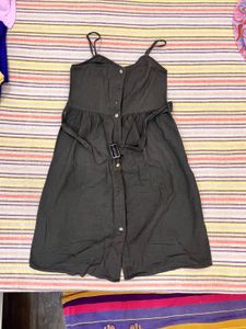 Dark olive thin strap dress