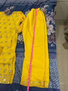 Yellow Mirror Work Kurta Pant Set