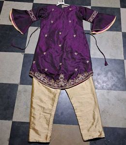 Girls' Purple Embroidered Kurta Set