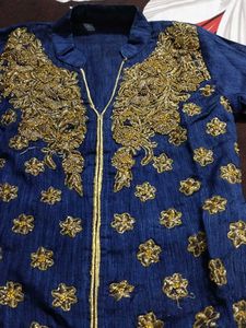Embroidered Blue &amp; Gold Kurti
