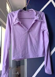 Lavender Ribbed Crop Long Sleeve Top
