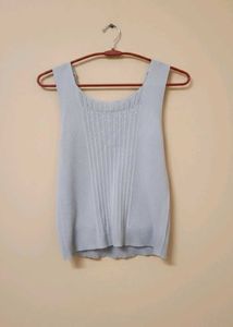Light Blue Ribbed Knit Tank Top with Sparkle