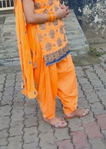 Orange Yellow Patiala Suit Full Embroidery