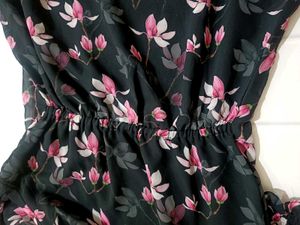 Selvia Black And Pink Floral Aline Dress