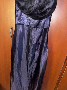 Blue Shimmer Satin Prom Dress With Side Slit