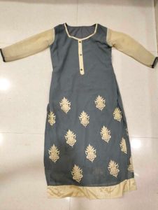 Gray &amp; Gold Embroidered Kurti