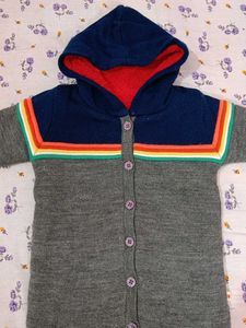 Unisex Grey Wollen Onesie With Hoodie