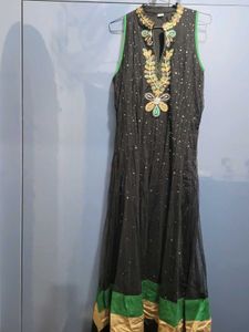 Black Anarkali With Churidar And Dupatta