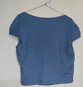 Blue Ribbed Square Neck Top