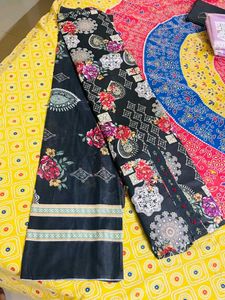 Floral Print Salwar Kameez material new black