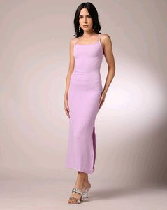 Spaghetti Strap Back Lace-Up Midi Split Dress