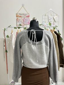 Grey Knit Cropped Sweater