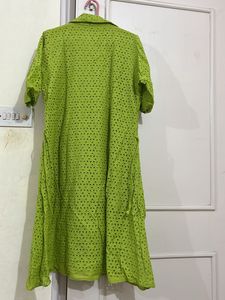 Schiffli Neon Green Beautiful A Line Dress