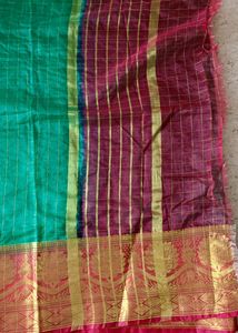 Green Saree With Pink Zari Border