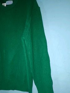 Oversized Rib Knit Emerald Green Crewneck Sweater|