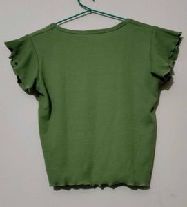 Green Ruffle Trim Top