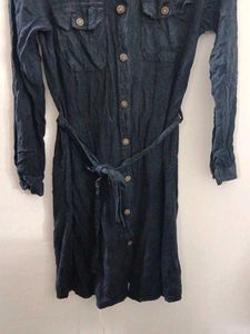 Denim Shirt Dress With Belt( Acid washed)