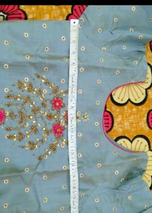 Grey Kurti with Red Banarasi Dupatta