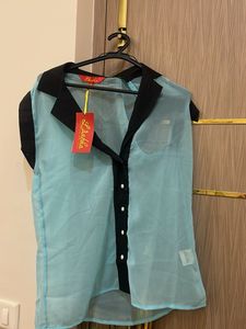 Chic Blue Sheer Top