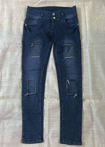 Distressed Patch Denim Jeans