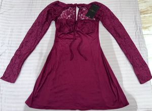 Burgundy Lace Long Sleeve Mini Dress
