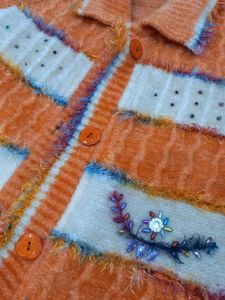 Orange Embellished Cardigan