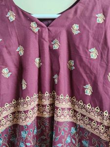 Maroon Jewish Cotton Printed Short Kurti