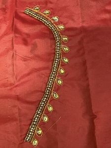 Orange Unstitched Maggam Work Blouse Peice