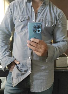 Vintage Style Gray Button Down Shirt