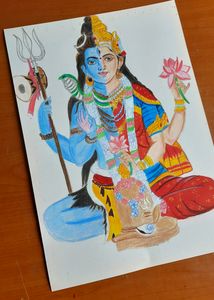 Handmade Shiv Shakti Artwork With Pencil Colour
